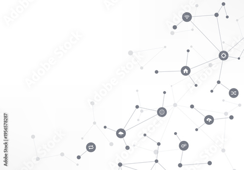 Technology background with flat icons and symbols. Concept and idea for internet of things, communication, network, innovation technology, system integration. Vector illustration