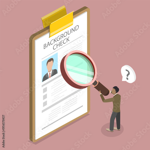 3D Isometric Flat Vector Illustration of Criminal Record Check, Employment Screening, Checking Candidate Background