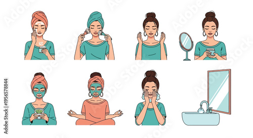 Women engaging in self care routines facials skincare and mindful meditation