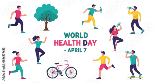 People engaging in various healthy activities for world health day