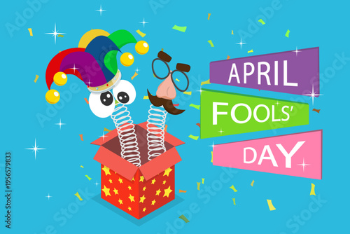 3D Isometric Flat Vector Illustration of April Fool Day, Surprise or Prank Box, Cheerful Jack