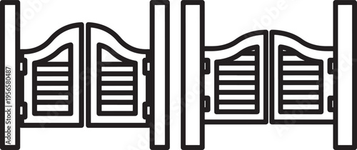 Classic Western Saloon Doors Vector Art Illustration for Wild West Themes, Cowboy Bars, Vintage Aesthetics, and Historical Designs, Swinging Doors
