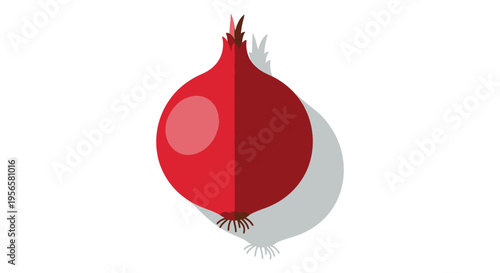 A vibrant flat design illustration of a red onion with a noticeable shadow presented as a striking silhouette high quality professional detailed