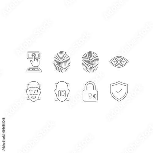 Biometric Authentication & Cyber Security Icons - Fingerprint, Face, Eye