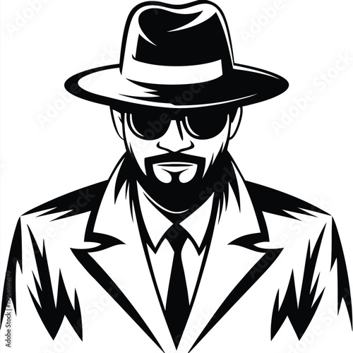 Mysterious man wearing fedora and sunglasses conveys vintage detective style powerfully in black silhouette