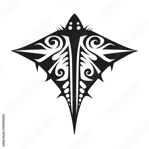 Ornate black and white stingray emblem shows unique tribal design elements clearly