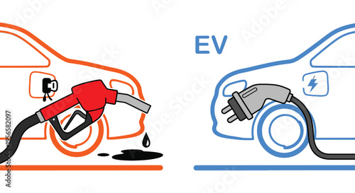 A visual comparison of gasoline and electric vehicle fueling highlighting the shift to sustainable energy silhouette high quality professional detailed