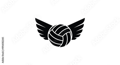A black winged volleyball design showcasing dynamic sport imagery with a bold striking silhouette high quality professional detailed modern elegant stylish