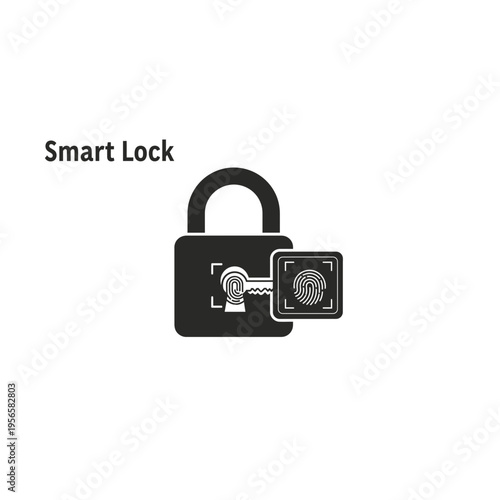 Smart Padlock with Fingerprint Biometric Scanner Icon for Security