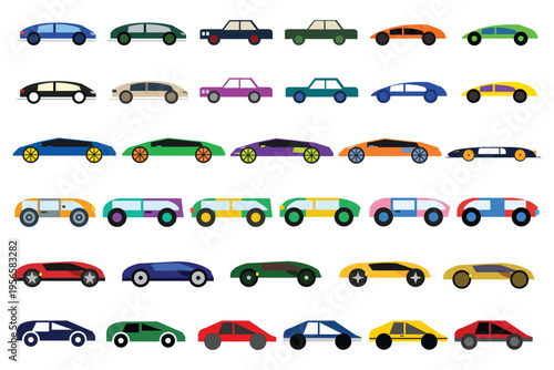 Set of colorful cars in flat design multicolor auto vector collection for web print and branding design.