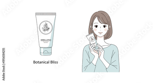 Woman holding skincare product in soft pastel colors for beauty advertising
