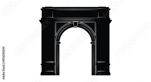 A striking black archway stands prominently against a white background showcasing classic architectural details a bold silhouette high quality professional