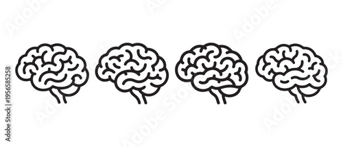 Line Art Brain Icons Demonstrating Intelligence and Cognition.