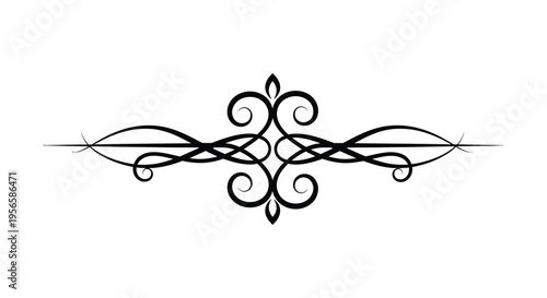An ornate black flourish design featuring symmetrical curves and swirls creating a decorative divider silhouette high quality professional detailed modern elegant