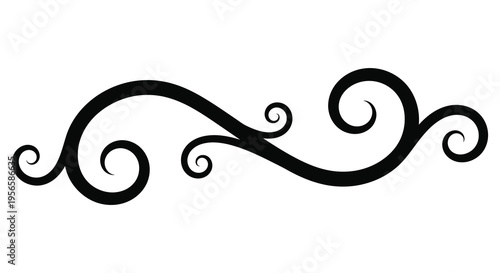 A flowing ornate black swirl design against a white background resembling a decorative flourish silhouette high quality professional detailed modern elegant