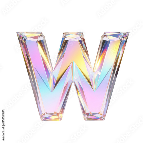 A shiny crystal letter w isolated on transparent background