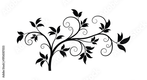 An elegant black floral branch design with swirling stems and leaves creates a striking visual silhouette high quality professional detailed modern
