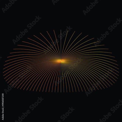 Vibrant orange sunburst design with yellow lines on black background