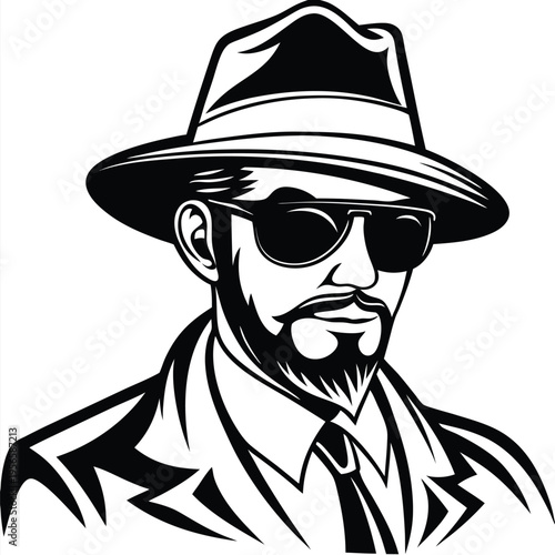 Suave man with a fedora and sunglasses presents a classic black design