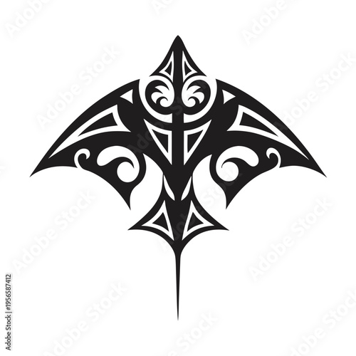 Unique tribal stingray design is beautifully rendered in bold black for detailed artwork