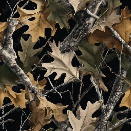 Real Tree Camouflage for hunting shirt. Forest real tree hunting camouflage seamless pattern design for military and hunting uniform. Hunting camouflage