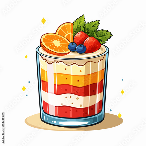 Schichtdessert im Glas mit Creme und Früchten