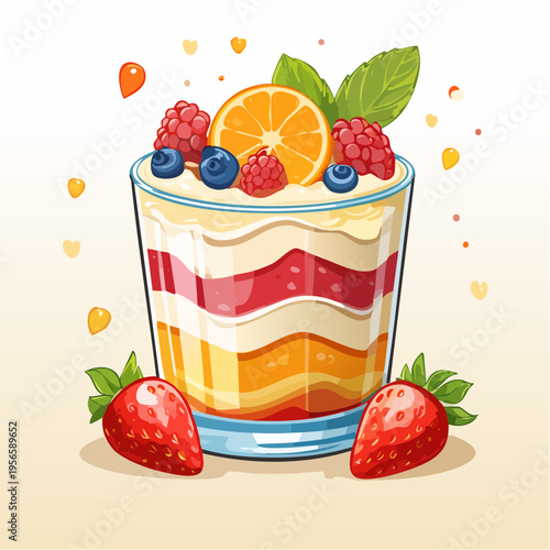 Schichtdessert im Glas mit Creme und Früchten