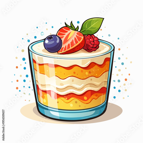 Schichtdessert im Glas mit Creme und Früchten