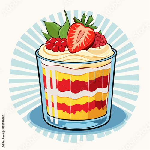 Schichtdessert im Glas mit Creme und Früchten