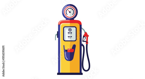 A brightly colored vintage gas pump stands prominently showcasing a classic design and bold shapes silhouette high quality professional detailed modern