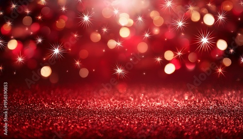 Red Abstract Bokeh And Stars Holiday Background