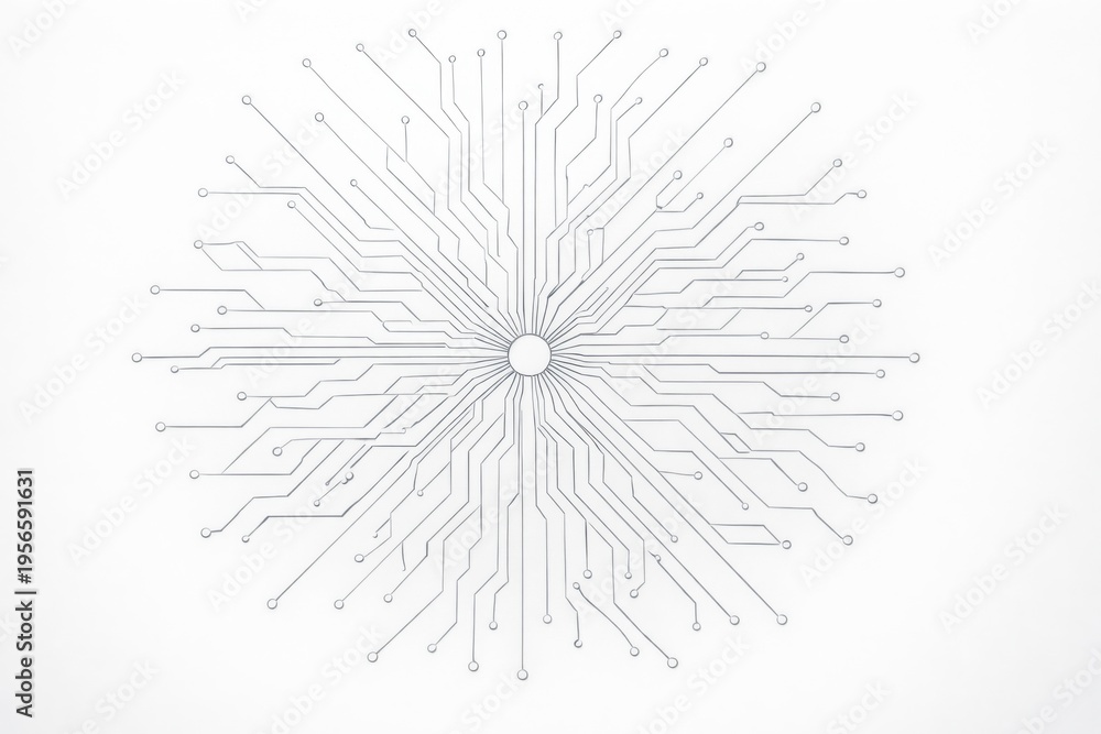 Obraz premium Minimal White Circuit Board Background with Radial Technology Network Pattern