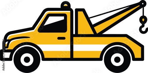 Yellow tow truck with crane and hook