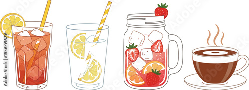 Colorful illustration of four refreshing drinks
