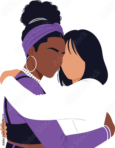 Two women sharing a warm embrace