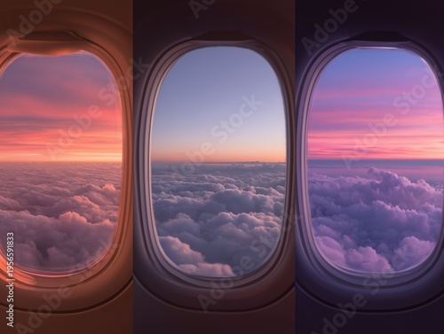 Colorful Sunset Views From an Airplane Window High Above the Clouds
