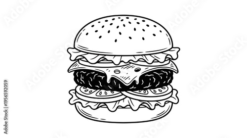Delicious Double Decker Burger Illustration.