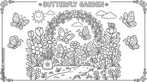 Colorful butterflies in a garden.