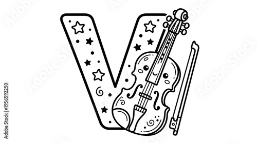 Violin and bow musical instruments.