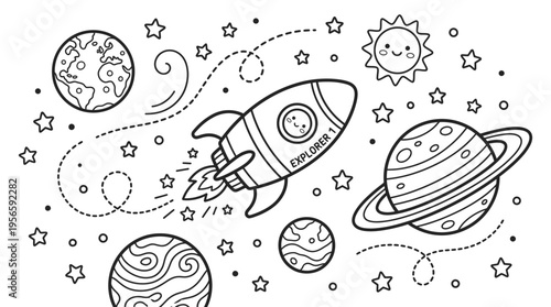 Rocket ship blasting into cosmos.