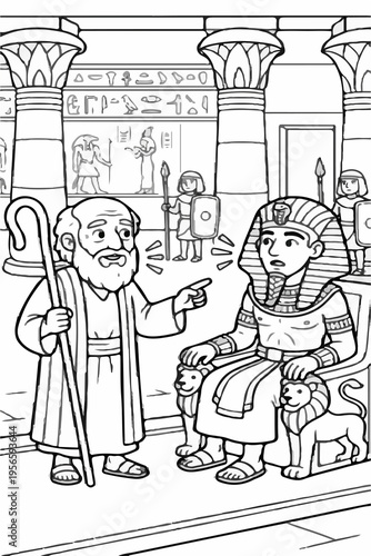Passover coloring page for kids – angry Pharaoh during the plagues, cartoon style, black-and-white line art, fun and friendly, educational illustration for children, A4 portrait2