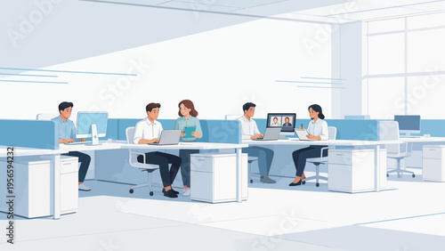 Office workers at desks with computers