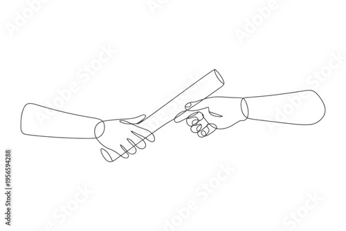 Black and white line of two hands holding opposite ends of a cylindrical line hands cylindrical minimalist