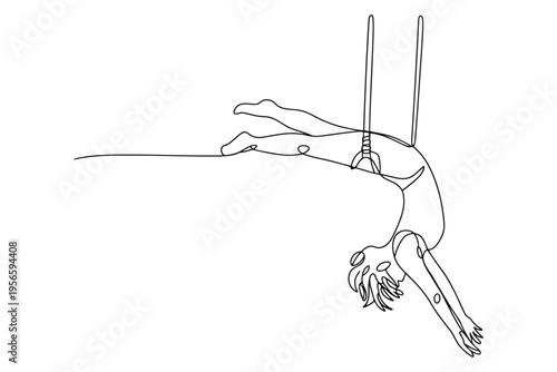 Minimalist black and white line of a hand with two upright needles and string line hand fingers