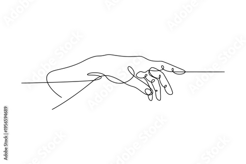 Minimalist black and white single line of a hand resting on parallel lines single line hand fingers wrist