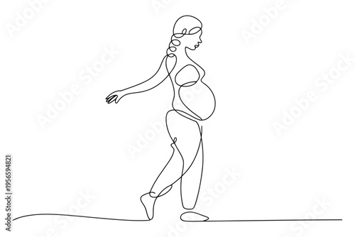 Minimalist line of a pregnant woman walking on a tightrope line pregnant woman balance