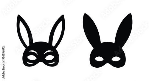 Two black rabbit masks are displayed side by side on a white background creating a striking visual silhouette high quality professional detailed modern