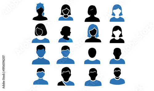 Set of minimalist pause and play button icons with blue and black color palette for media players