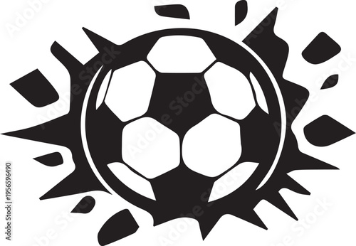 Soccer Ball Silhouette – Football Impact with Shattered Debris and Splash – Dynamic Sports Action Vector for Branding and Creative Use

