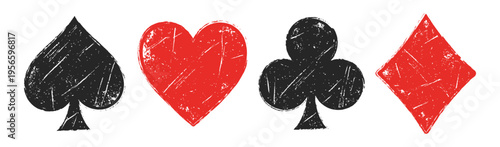 Playing card suit symbols in distressed grunge style